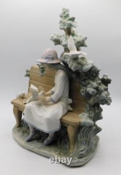 Rare Large Lladro Nao Spain Girl Feeding Dove On Bench Porcelain Figurine 1983