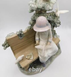 Rare Large Lladro Nao Spain Girl Feeding Dove On Bench Porcelain Figurine 1983