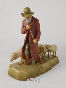 Rare Large Royal Dux Figural Group Shepherd Walking His Sheep Free Uk Post
