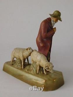 Rare Large Royal Dux Figural Group Shepherd Walking His Sheep Free Uk Post