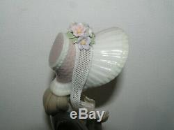 Rare Lladro Lady Wearing Fine Bonnet With Flowers & Afghan Dog 1537 Stepping Out