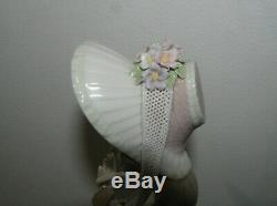 Rare Lladro Lady Wearing Fine Bonnet With Flowers & Afghan Dog 1537 Stepping Out