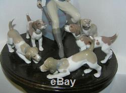 Rare Lladro Set Huntsman Plus 5 Dogs On Wooden Plinth 5329 Equestrian Gentleman