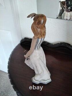 Rare Vintage Gres Nao/lladro Girl Lady With Umbrella Young Summer 12 Figure