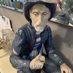 Retired Large Lladro Spain 14.5 Nao Figure Old Fisherman Sailor With Pipe