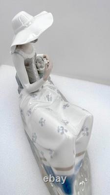 Retired NAO by Lladro Figurine Languid Lady Seated with Flowers Fruit Basket