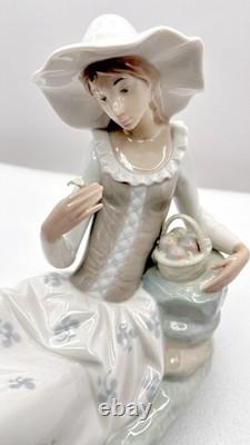 Retired NAO by Lladro Figurine Languid Lady Seated with Flowers Fruit Basket