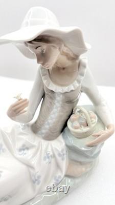 Retired NAO by Lladro Figurine Languid Lady Seated with Flowers Fruit Basket