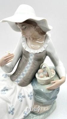 Retired NAO by Lladro Figurine Languid Lady Seated with Flowers Fruit Basket