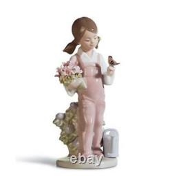 SALE 20% Off Lladro Spring Girl with Bird & Flowers Porcelain Figurine