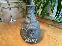 U K Rare Lladro Fine Porcelain Dragons Bud Vase, Dark