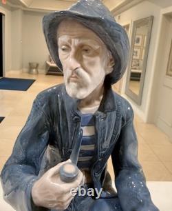 VTG NAO Lladro THE MARINER Old Fisherman Sailor Seated Smoking Pipe #262 15.5