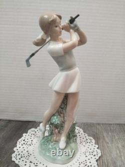 VTG. NAO Nao Ceramic Doll Figurine Lladro Sister Brand Golf Girl (9.5 TALL)