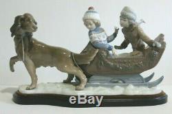 Very Large Lladro Figurine SLEIGH RIDE (children & dog) 5037 Very good condition