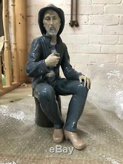 Very Large NAO Figure of a Seated Fisherman Sailor Smoking a Pipe Lladro