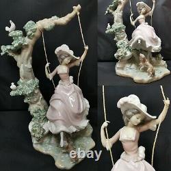 Vintage Large Lladro Figurine Victorian Girl On Swing P1022 1
