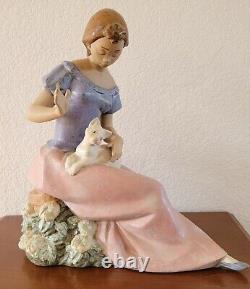 Vintage Large NAO by Lladro Porcelain Figurine REPOSE GIRL WITH CAT ON KNEE