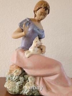 Vintage Large NAO by Lladro Porcelain Figurine REPOSE GIRL WITH CAT ON KNEE