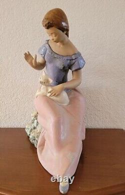 Vintage Large NAO by Lladro Porcelain Figurine REPOSE GIRL WITH CAT ON KNEE