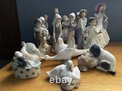 Vintage Lladro Nao Figurines x 17 Job Lot. Porcelain Boy, Girl & Animal Figures