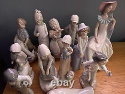 Vintage Lladro Nao Figurines x 17 Job Lot. Porcelain Boy, Girl & Animal Figures