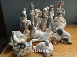 Vintage Lladro Nao Figurines x 17 Job Lot. Porcelain Boy, Girl & Animal Figures