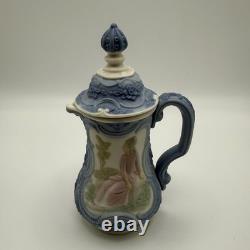 Vintage Lladro Nao Handmade Porcelain Lidded Pitcher Relief Scene Spain
