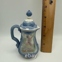 Vintage Lladro Nao Handmade Porcelain Lidded Pitcher Relief Scene Spain