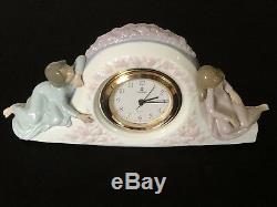 Vintage Lladro Napoleon Hat Shape Clock Flanked By 2 Female Figures No 5776