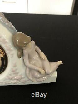 Vintage Lladro Napoleon Hat Shape Clock Flanked By 2 Female Figures No 5776