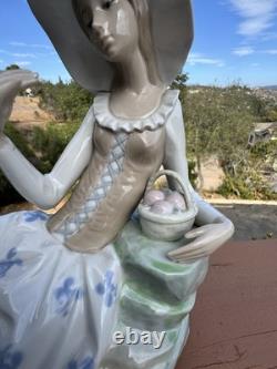 Vintage NAO Lladro Porcelain Large Figurine, Languid Lady with Fruit Basket RARE