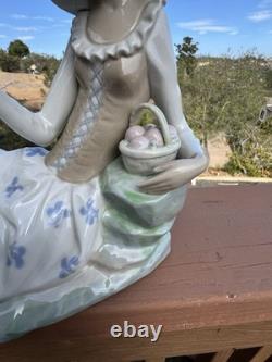 Vintage NAO Lladro Porcelain Large Figurine, Languid Lady with Fruit Basket RARE