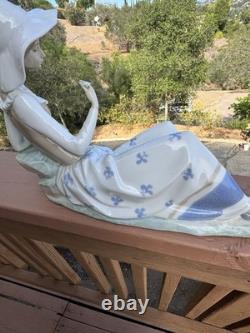 Vintage NAO Lladro Porcelain Large Figurine, Languid Lady with Fruit Basket RARE