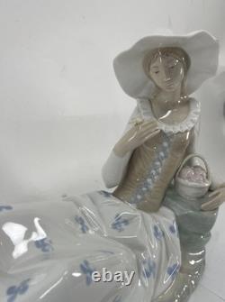 Vintage Nao By Lladro 14 Inch Porcelain Figurine Woman Resting On Rocks