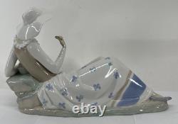 Vintage Nao By Lladro 14 Inch Porcelain Figurine Woman Resting On Rocks