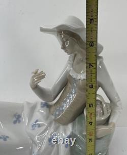 Vintage Nao By Lladro 14 Inch Porcelain Figurine Woman Resting On Rocks