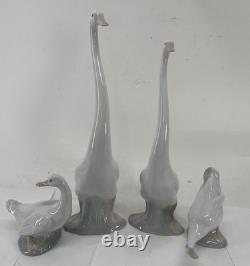 Vintage Nao By Lladro Four Long Neck Geese Porcelain Figurine Set