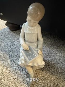 Vintage Nao by Lladro Porcelain Figurine School Girl with Chalkboard Matte 1960s
