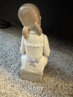 Vintage Nao by Lladro Porcelain Figurine School Girl with Chalkboard Matte 1960s