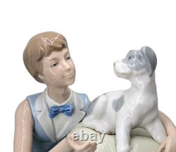 Vintage Original Large NAO Spain Lladro Porcelain Young Boy & Dog Figurine