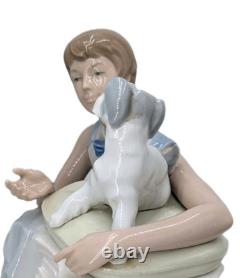 Vintage Original Large NAO Spain Lladro Porcelain Young Boy & Dog Figurine