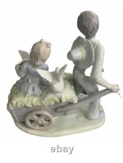 Vintage Porcelain Nao Lladro Figurine Boy & Girl Geese Artist Signed 1986 6.5