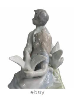 Vintage Porcelain Nao Lladro Figurine Boy & Girl Geese Artist Signed 1986 6.5