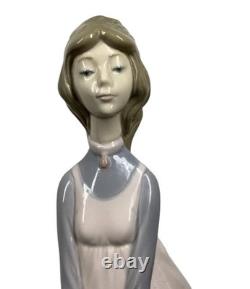 Vtg 60s NAO By Lladro Young Woman/Girl in Flowing Pink Dress withHat Figurine 13